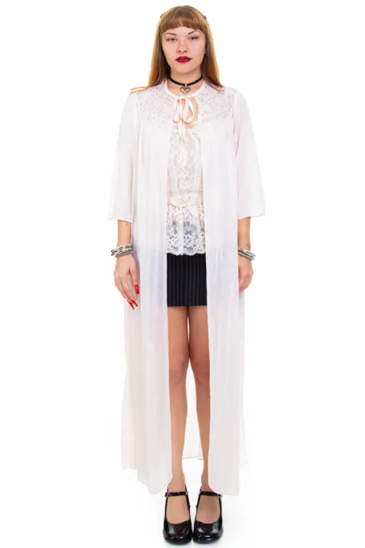 Vintage 70's Ghostly Pale Pink Lace Sheer Duster - OSFM sold by Tunnel Vision