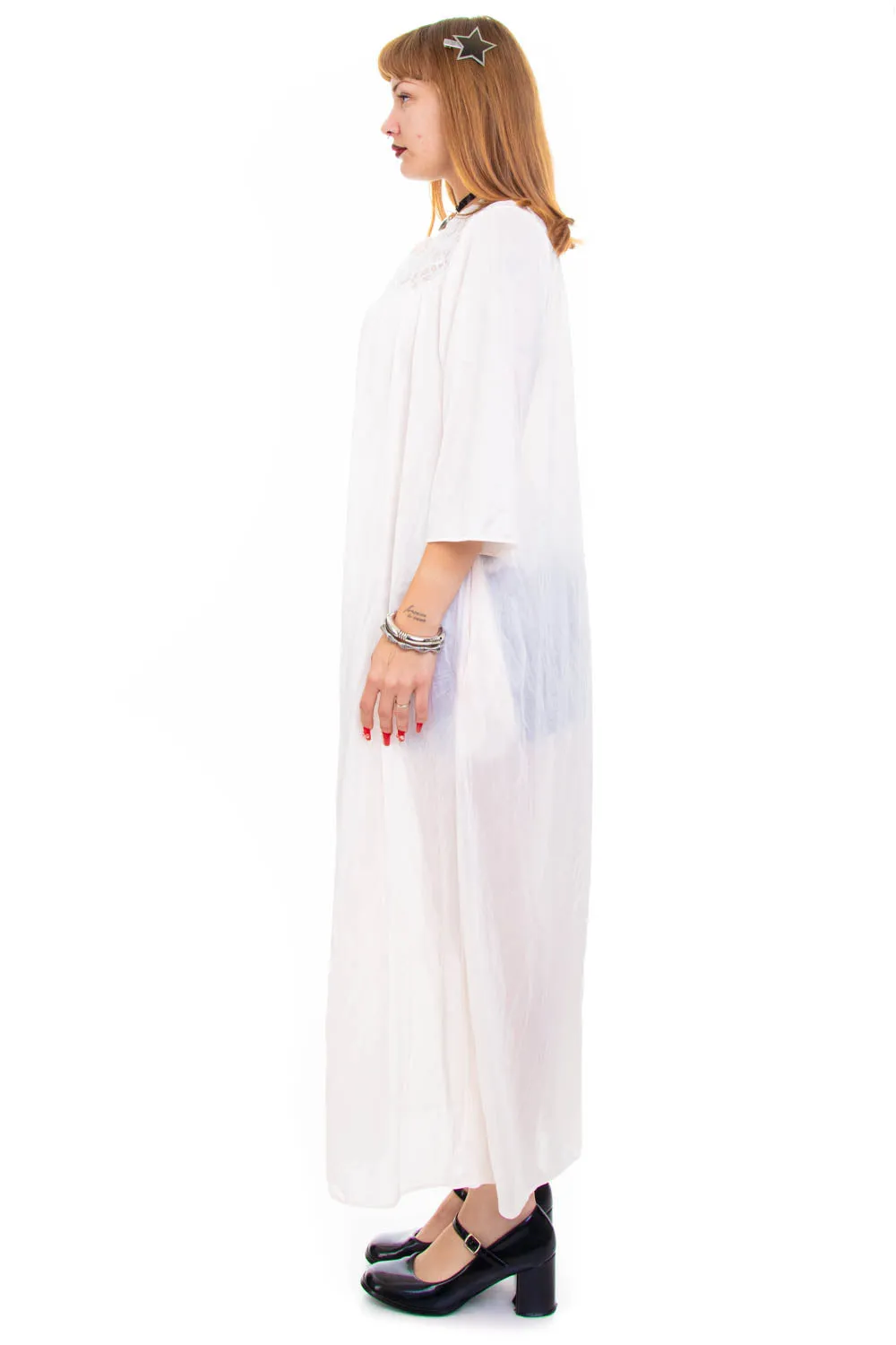 Vintage 70's Ghostly Pale Pink Lace Sheer Duster - OSFM sold by Tunnel Vision product image thumbnail 4