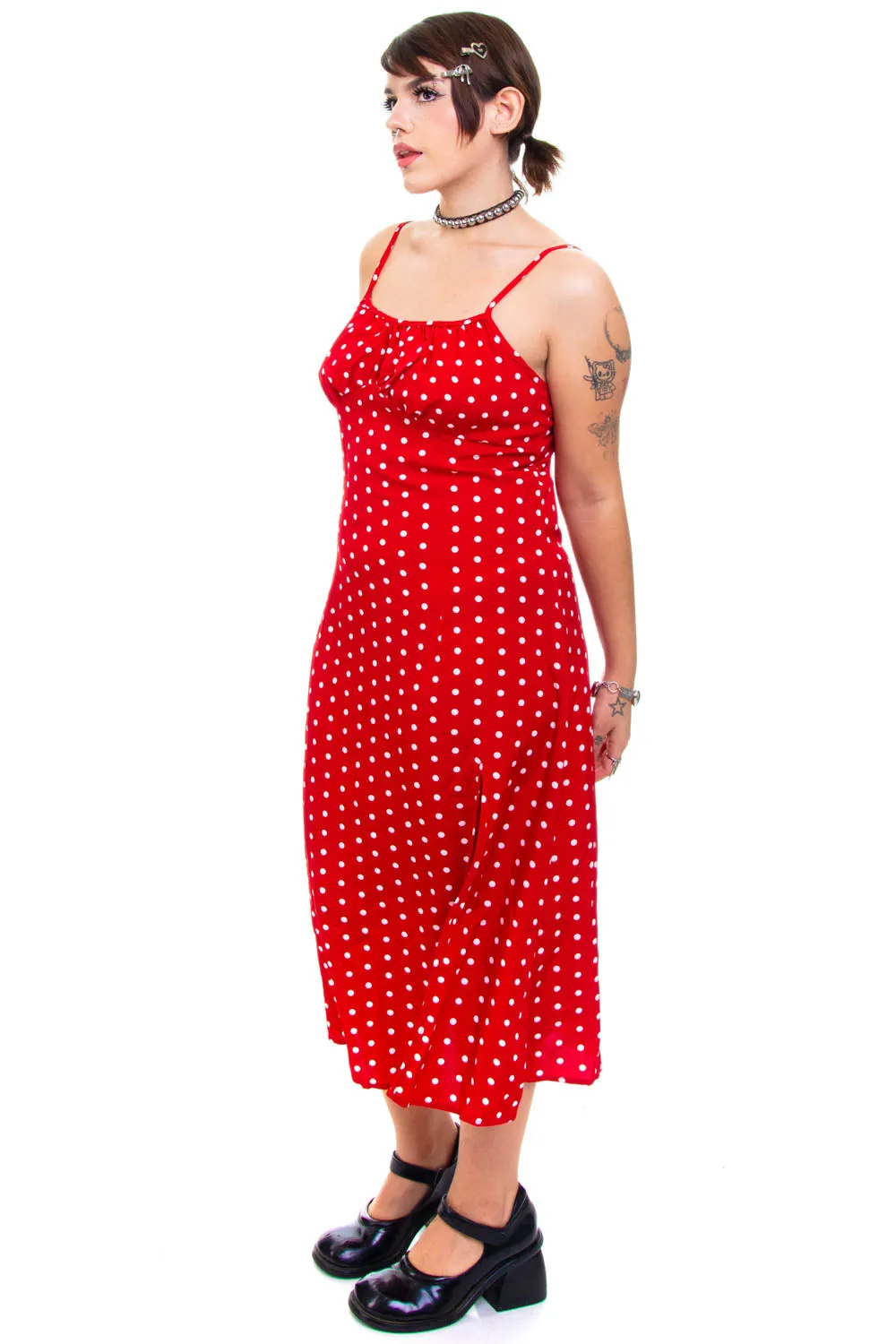 Vintage Y2K Red Polka Dots Tank Dress - L sold by Tunnel Vision product image thumbnail 3