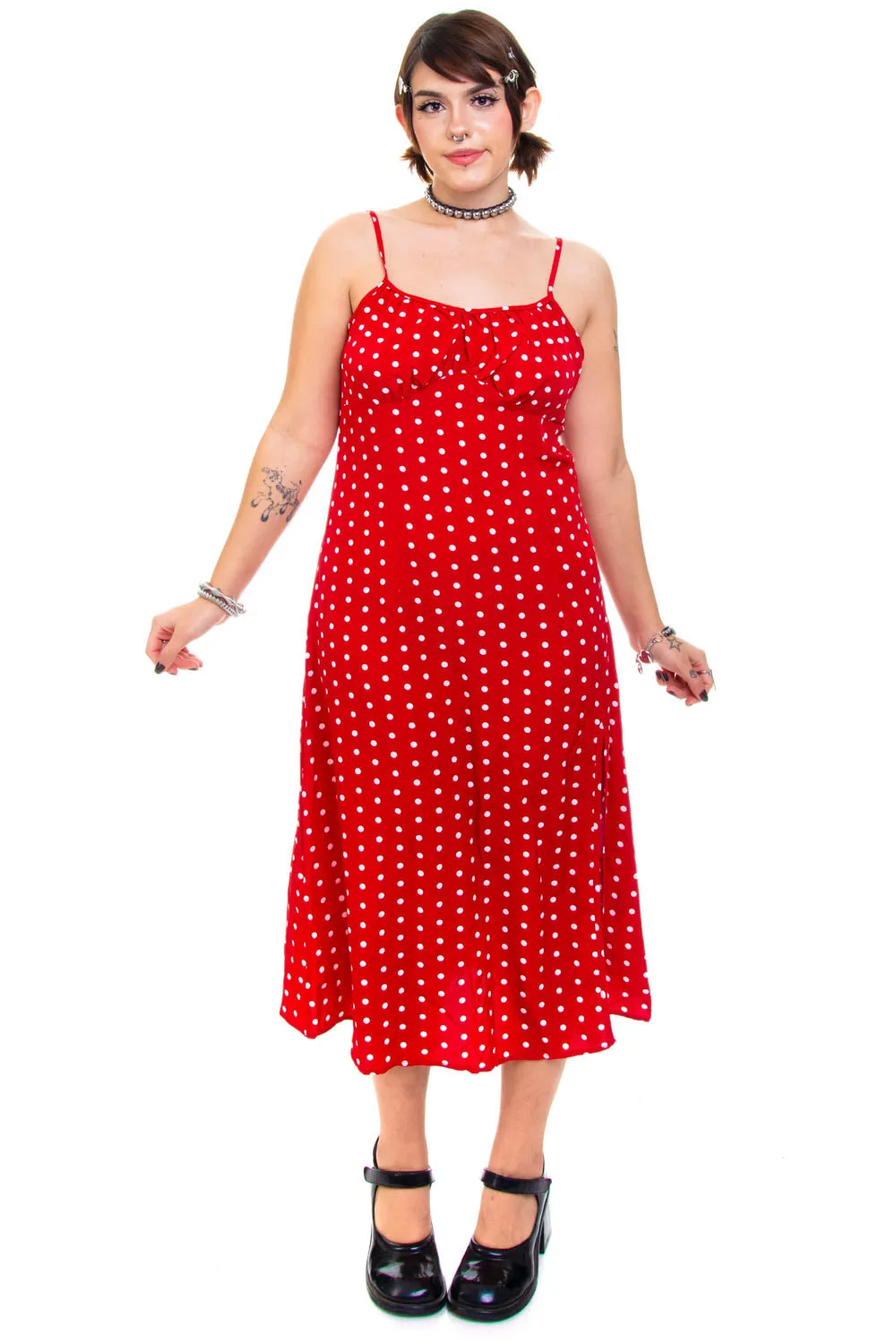 Vintage Y2K Red Polka Dots Tank Dress - L sold by Tunnel Vision