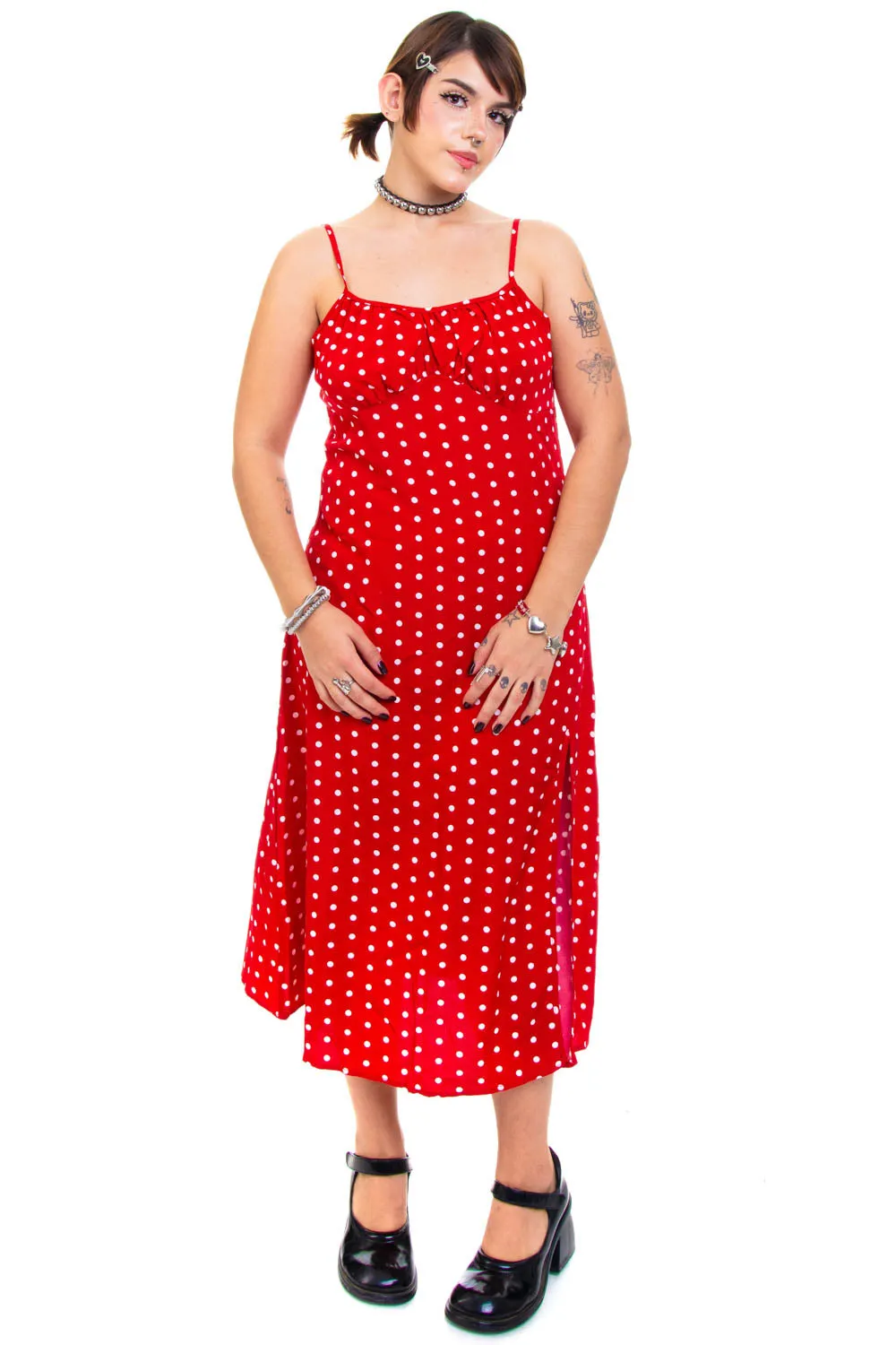 Vintage Y2K Red Polka Dots Tank Dress - L sold by Tunnel Vision product image thumbnail 2