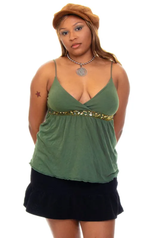 Vintage Y2K Green Sequin Tank Top - M/L sold by Tunnel Vision