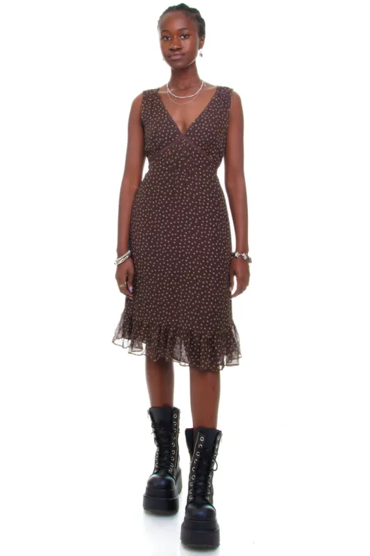 Vintage Y2K Brown Polka Dot Tank Dress - S/M sold by Tunnel Vision