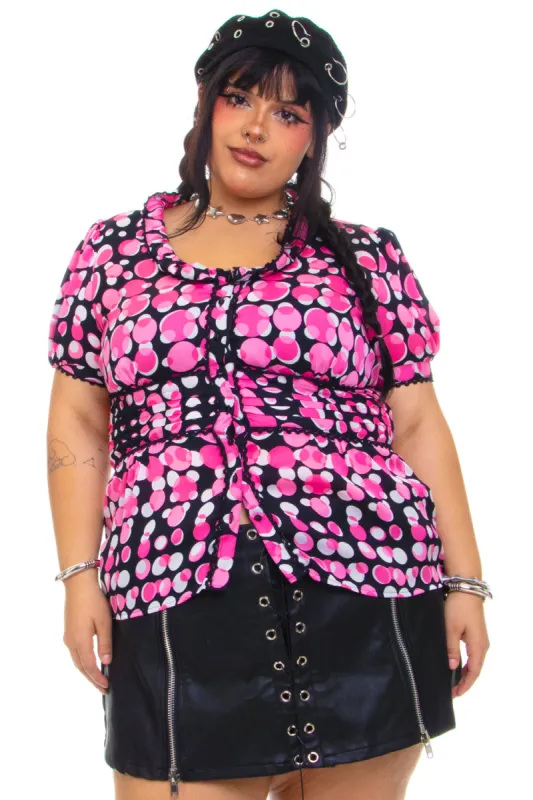 Vintage Y2K Pink Polka Dot Blouse - XL/2X sold by Tunnel Vision