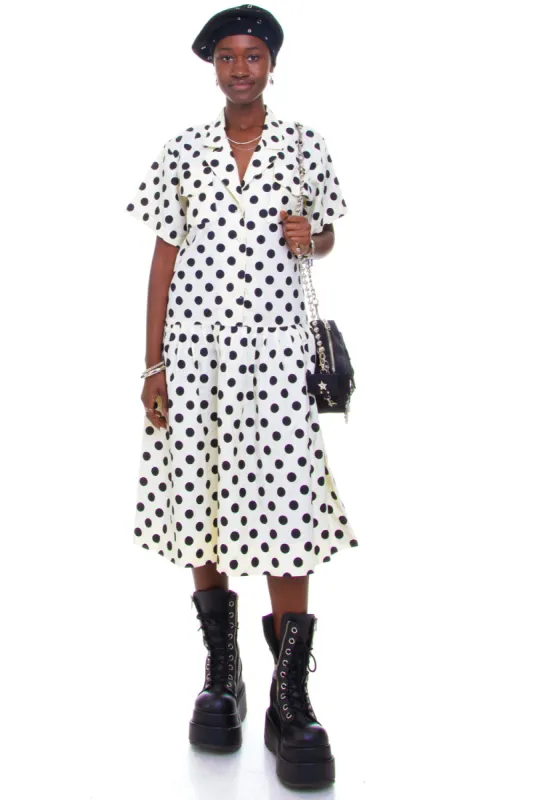 Vintage 80's B&W Polka Dot Short Sleeve Dress - M sold by Tunnel Vision