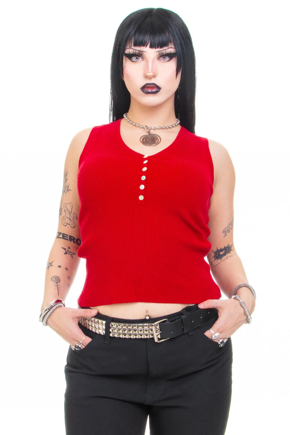 Vintage 90's Red Ribbed Knit Tank - OSFM sold by Tunnel Vision product image thumbnail 2