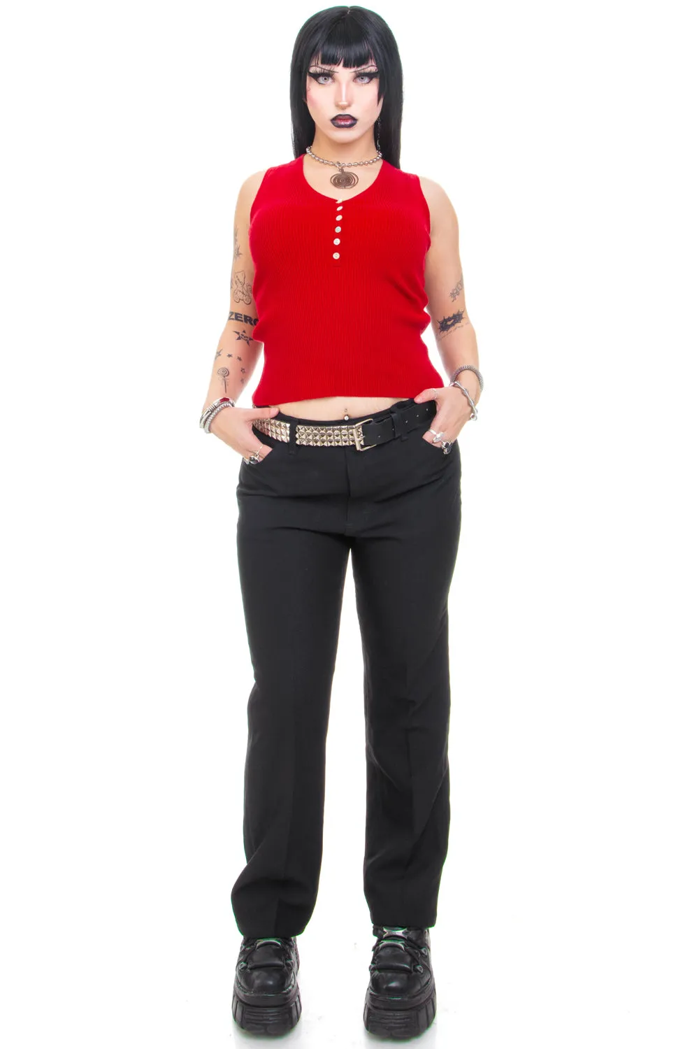 Vintage 90's Red Ribbed Knit Tank - OSFM sold by Tunnel Vision product image thumbnail 3