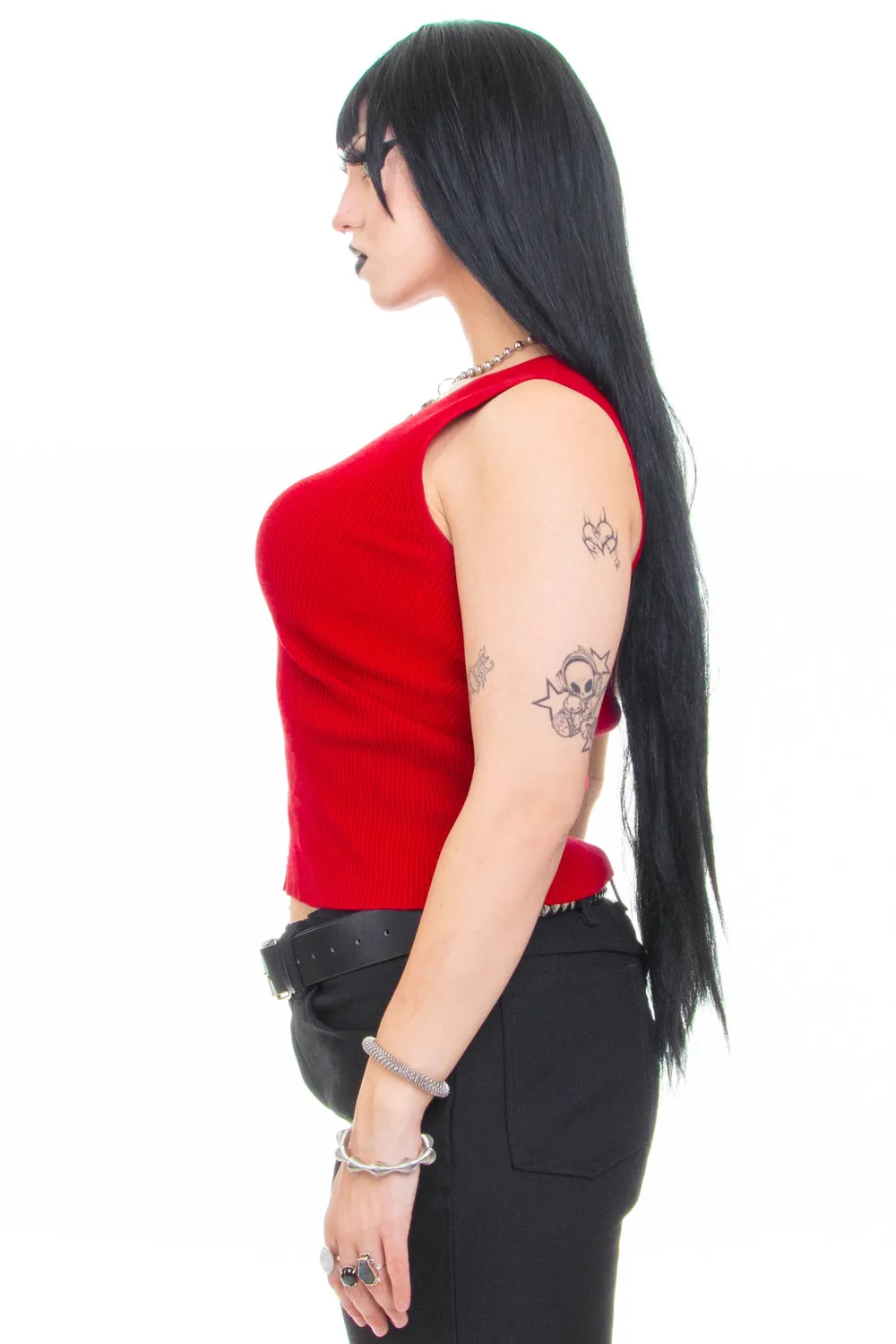 Vintage 90's Red Ribbed Knit Tank - OSFM sold by Tunnel Vision product image thumbnail 5