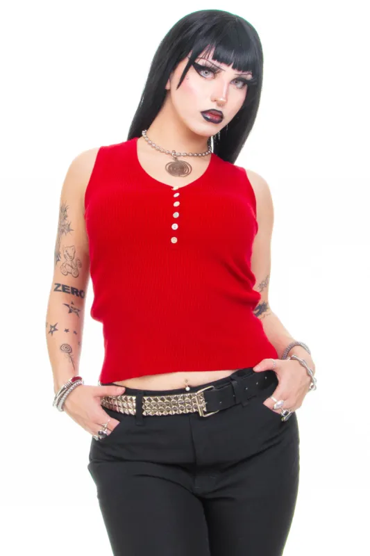 Vintage 90's Red Ribbed Knit Tank - OSFM sold by Tunnel Vision