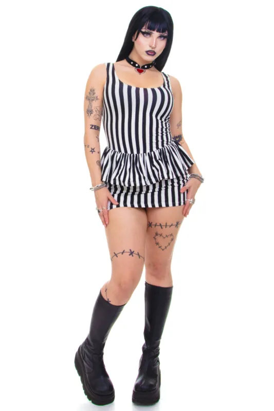 Vintage Y2K B&W Stripe Peplum Dress - M/L sold by Tunnel Vision