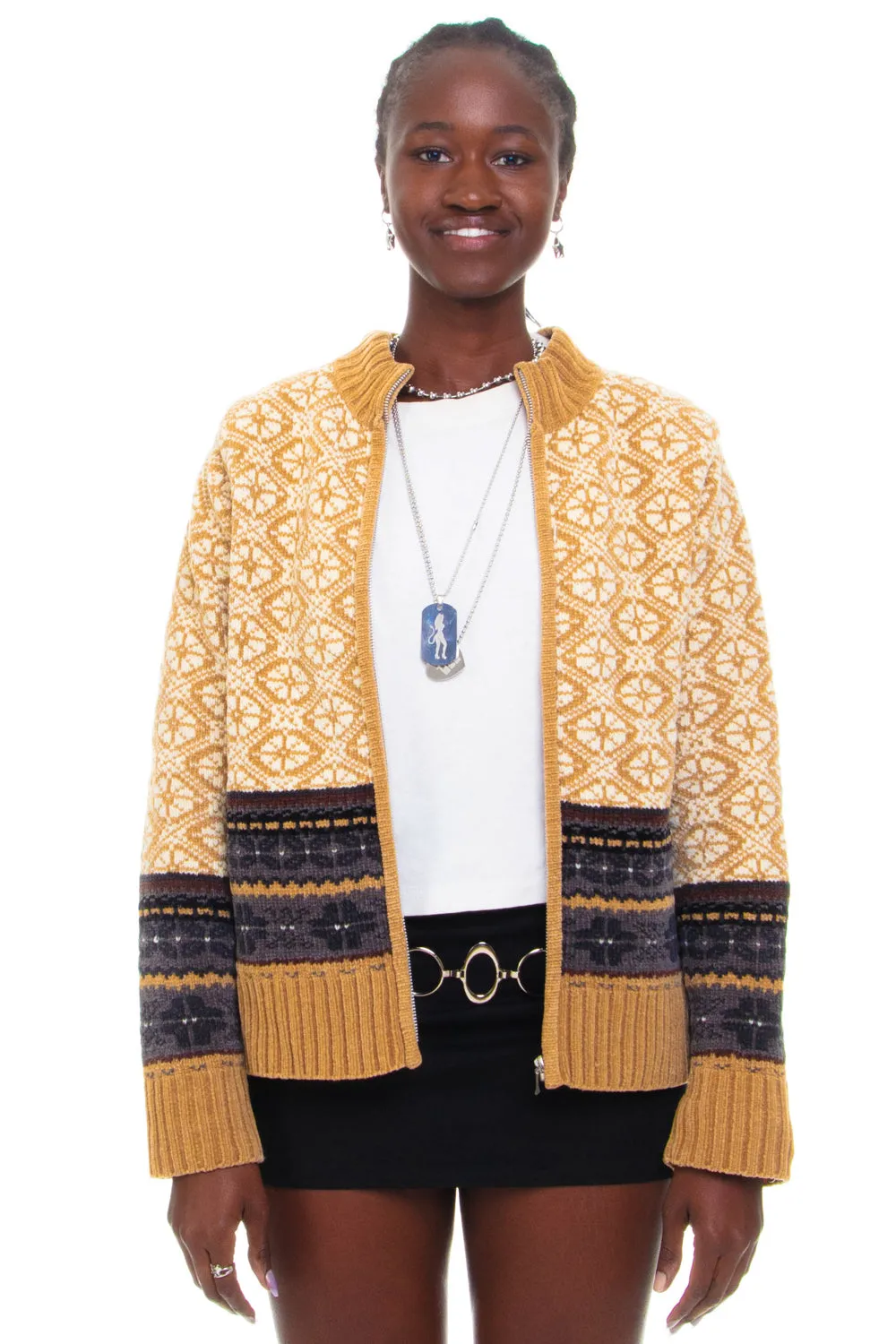 Vintage 90's Floral Stripe Zip Up Sweater - M sold by Tunnel Vision