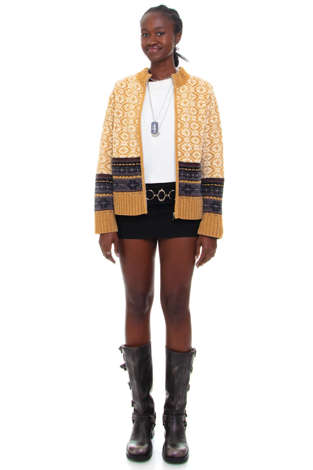 Vintage 90's Floral Stripe Zip Up Sweater - M sold by Tunnel Vision product image thumbnail 2