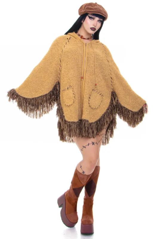 Vintage Y2k Sandy Knit Fringe Poncho - OSFM sold by Tunnel Vision