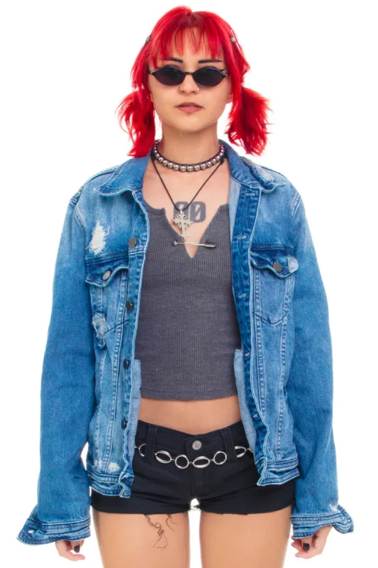Vintage Y2K A Lil Distress Denim Jacket - OSFM sold by Tunnel Vision