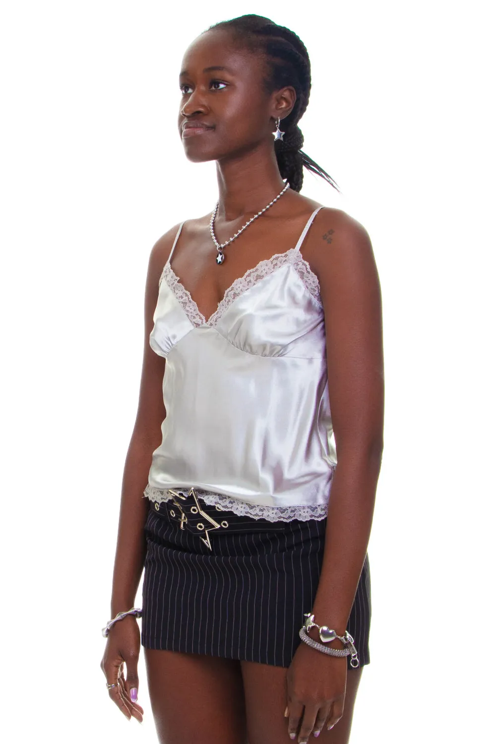 Vintage Y2K Metal Silver Lace Tank - S/M sold by Tunnel Vision product image thumbnail 3