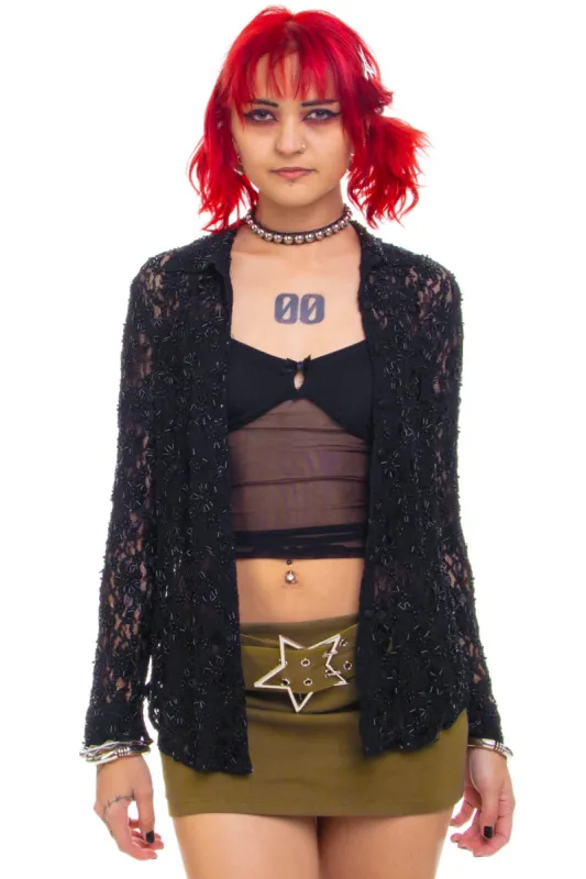 Vintage 90's Bejeweled Lace Witch Blouse - XS/S sold by Tunnel Vision