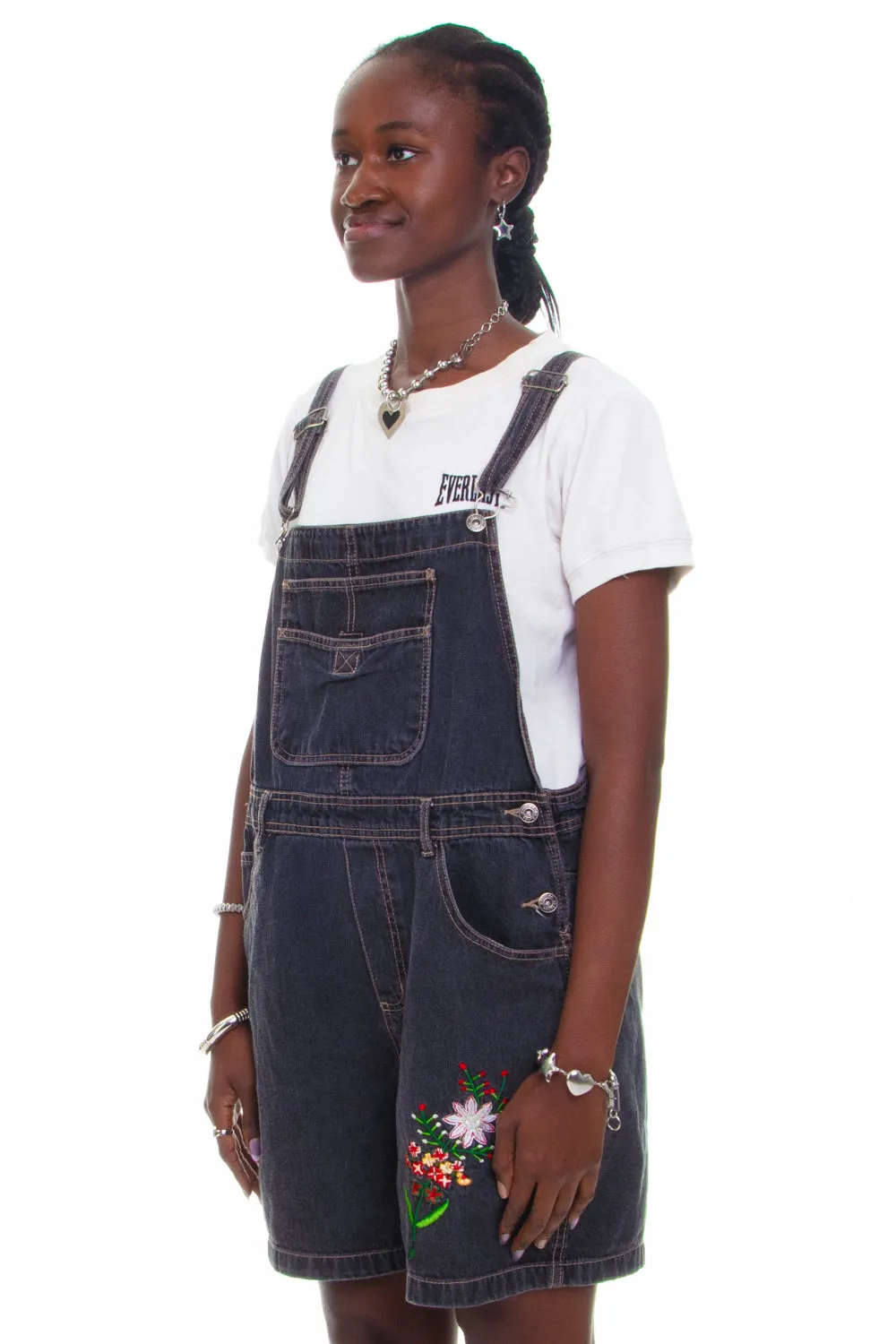 Vintage 90's Flower Charcoal Denim Overalls - OSFM sold by Tunnel Vision product image thumbnail 3