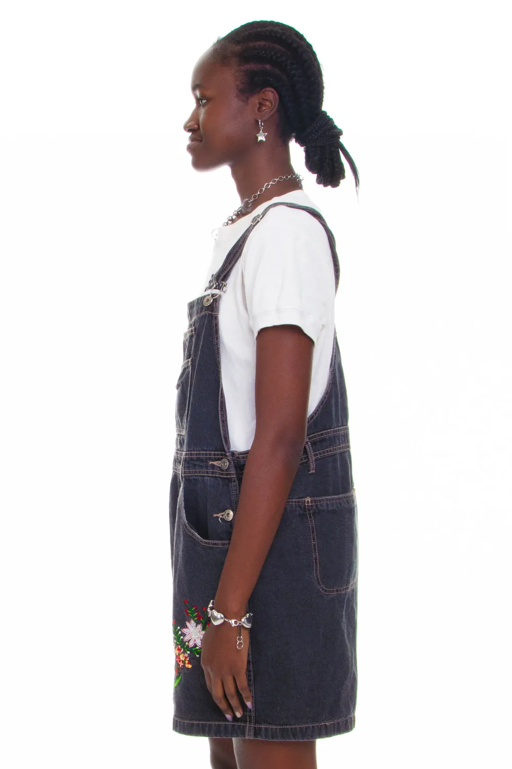 Vintage 90's Flower Charcoal Denim Overalls - OSFM sold by Tunnel Vision product image thumbnail 4