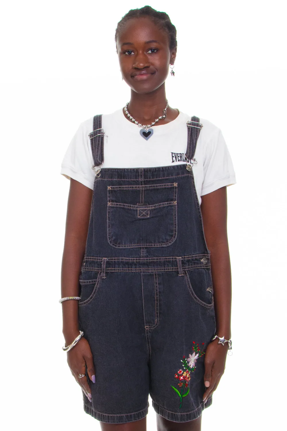 Vintage 90's Flower Charcoal Denim Overalls - OSFM sold by Tunnel Vision product image thumbnail 2