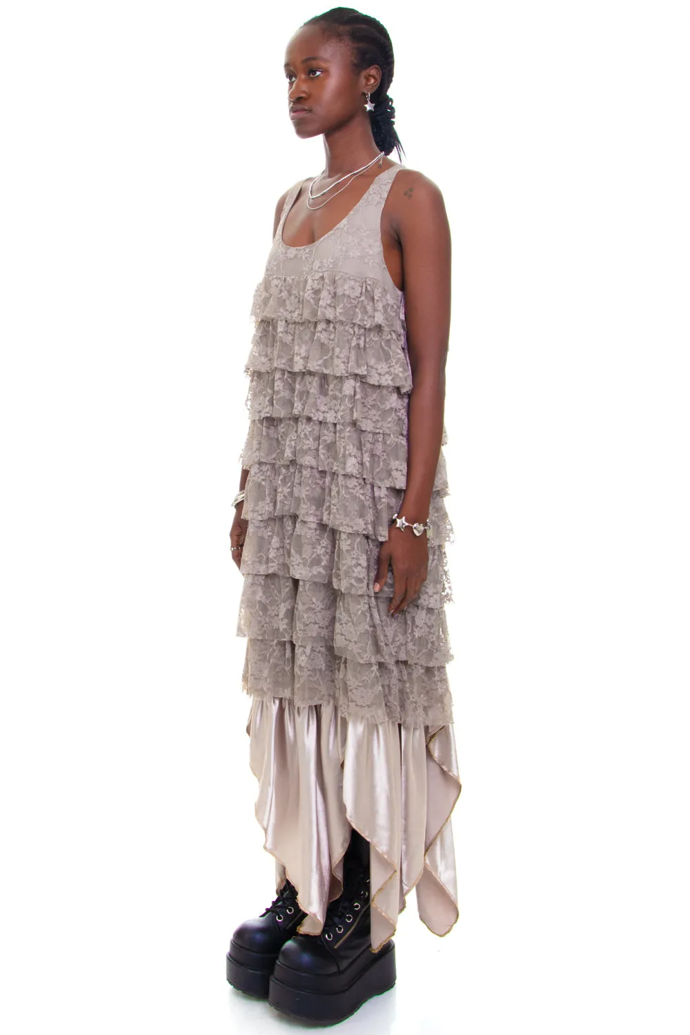 Vintage Y2K Whimsical Lace Grey Tank Dress - OSFM sold by Tunnel Vision product image thumbnail 3