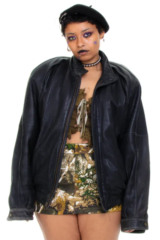 Vintage 90's Buttery Soft Black Leather Bomber Jacket sold by Tunnel Vision