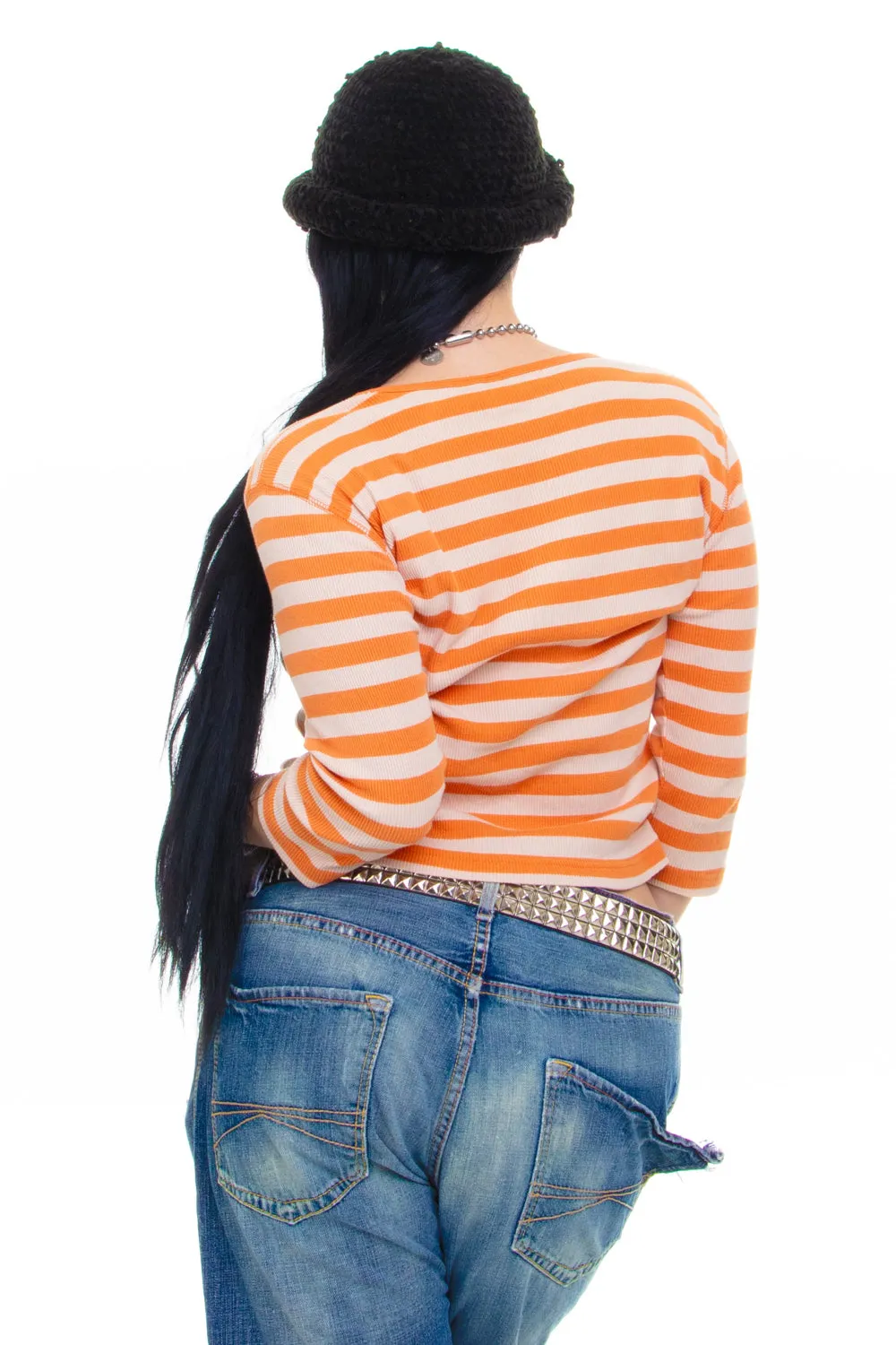 Vintage Y2K Orange Stripe Ribbed Knit Top - OSFM sold by Tunnel Vision product image thumbnail 5