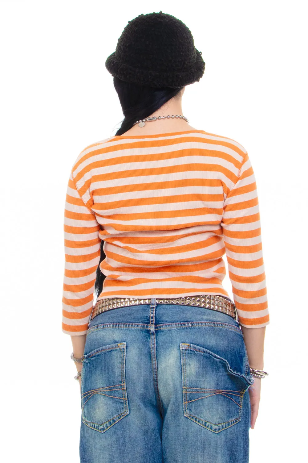 Vintage Y2K Orange Stripe Ribbed Knit Top - OSFM sold by Tunnel Vision product image thumbnail 4