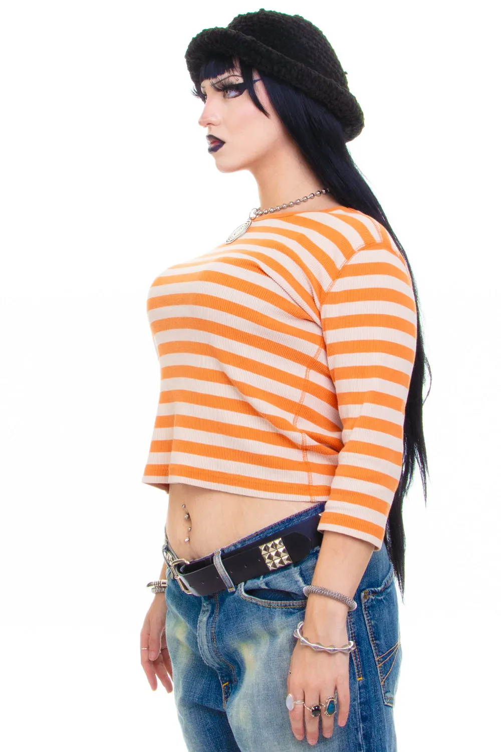 Vintage Y2K Orange Stripe Ribbed Knit Top - OSFM sold by Tunnel Vision product image thumbnail 2