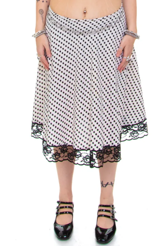 Vintage Y2K B&W Lace Polka Dot Skirt - L/XL sold by Tunnel Vision