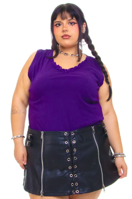 Vintage Y2K Purple Floral Trim Tank - XL/2X/3X sold by Tunnel Vision