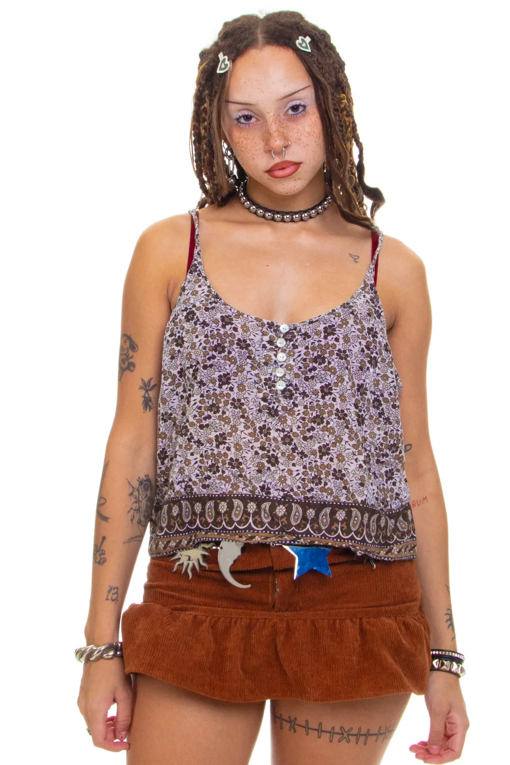 Vintage Y2K At Last Brown Floral Tank - S/M sold by Tunnel Vision