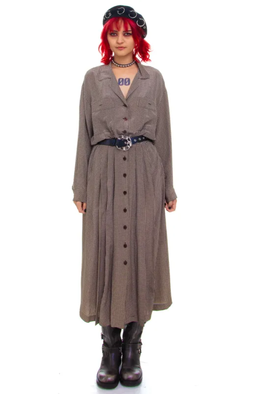 Vintage 90's Houndstooth Button Up Dress - S/M sold by Tunnel Vision