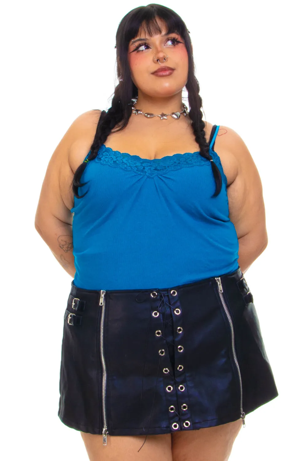 Vintage Y2K Turquoise Lace Trim Tank - 2X/3X sold by Tunnel Vision