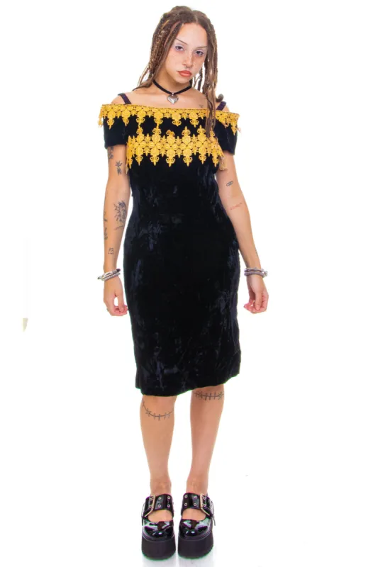 Vintage 80's Velvet & Gold Dress - S/M sold by Tunnel Vision