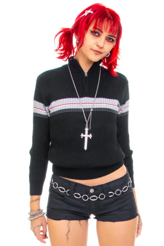Vintage Y2K Stripe Ribbed Knit Sweater - S sold by Tunnel Vision