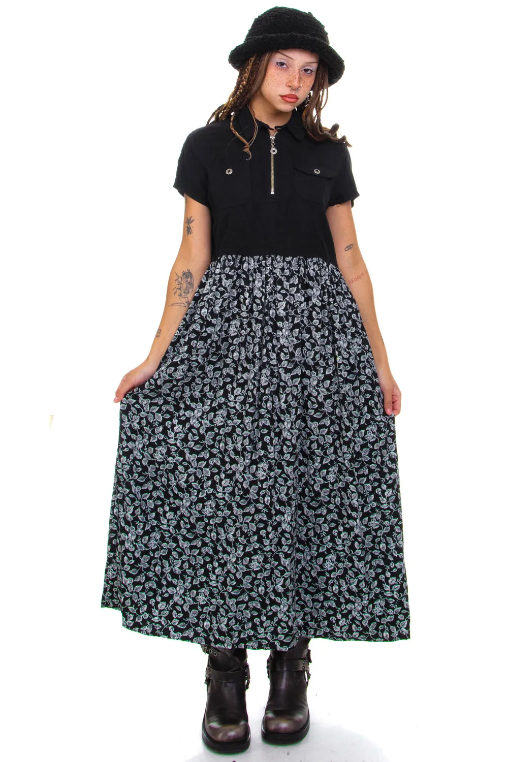 Vintage 90's Floral Zip Up Maxi Dress - S/M sold by Tunnel Vision