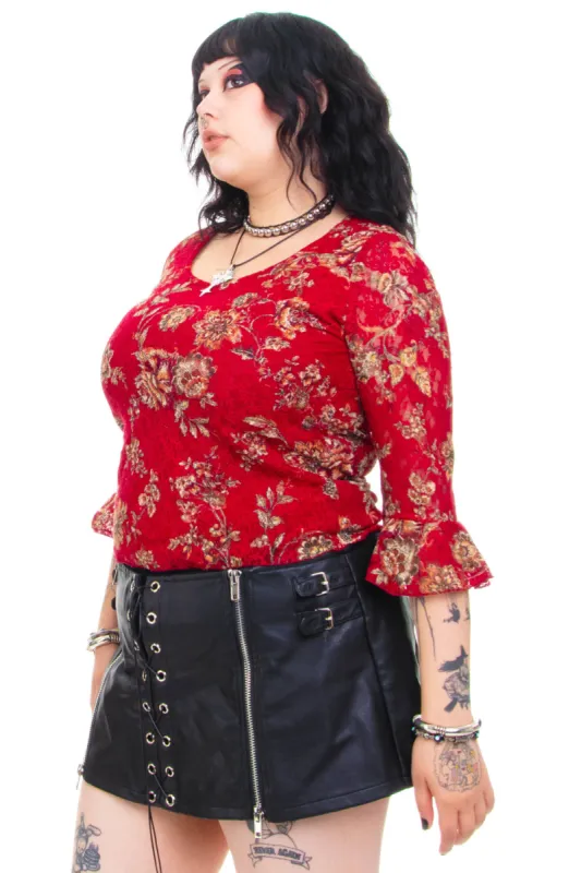 Vintage 90's Cranberry Floral Lace Top - L/XL sold by Tunnel Vision