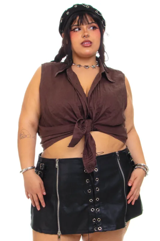 Vintage Y2K Brown Linen Blouse - 2X/3X sold by Tunnel Vision