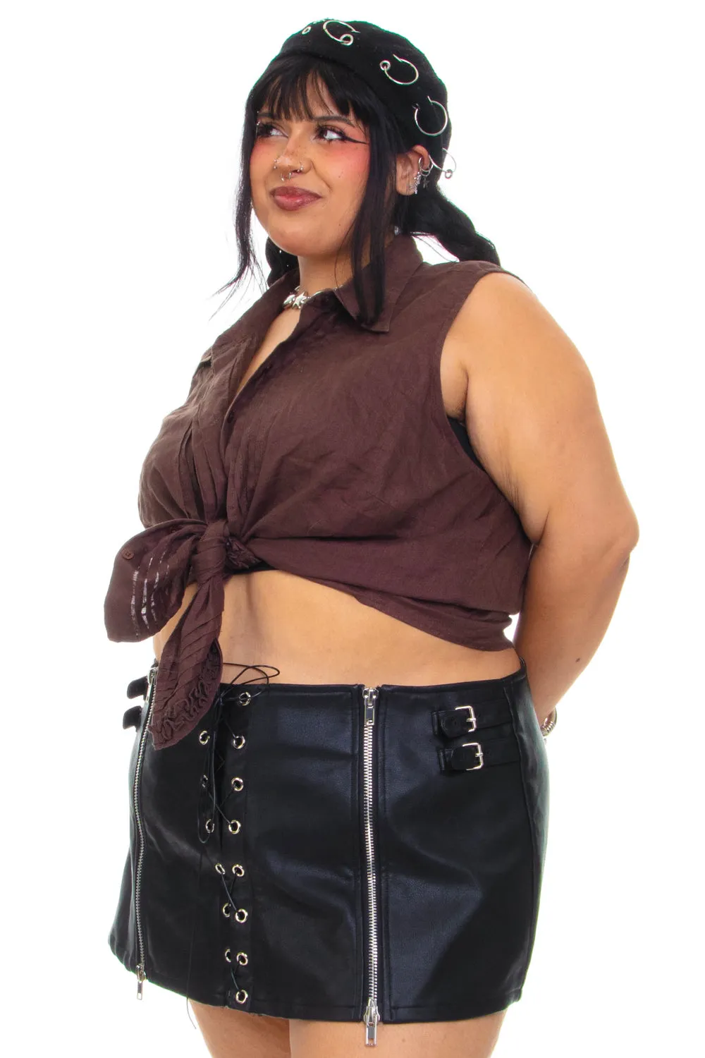 Vintage Y2K Brown Linen Blouse - 2X/3X sold by Tunnel Vision product image thumbnail 3