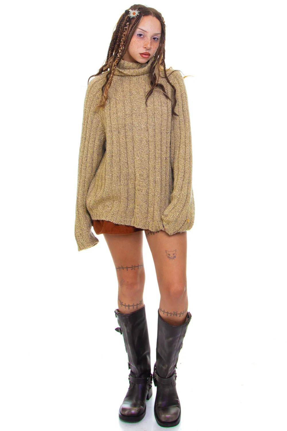 Vintage 90's Light Brown Turtle Neck Knit Sweater - OSFM sold by Tunnel Vision product image thumbnail 2