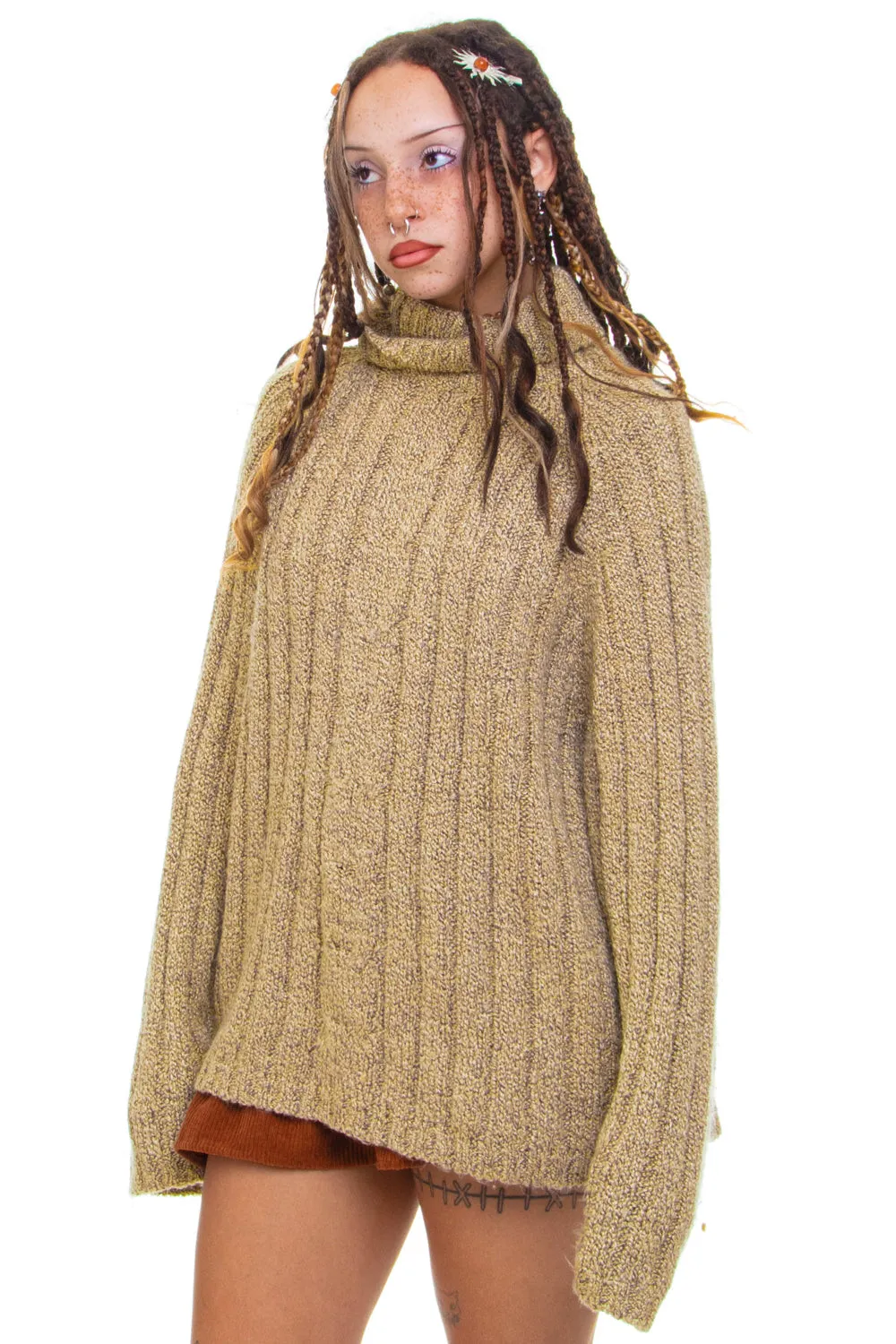 Vintage 90's Light Brown Turtle Neck Knit Sweater - OSFM sold by Tunnel Vision product image thumbnail 3