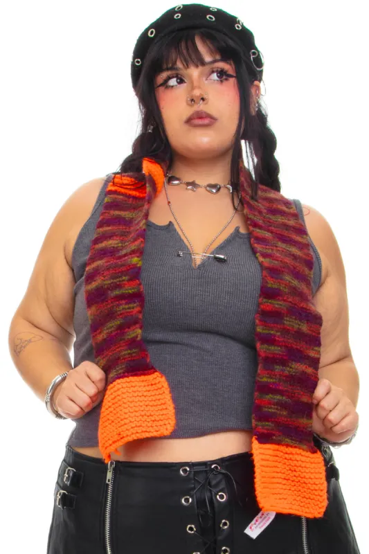 Vintage Y2K Bright Orange Stripe Knit Scarf sold by Tunnel Vision