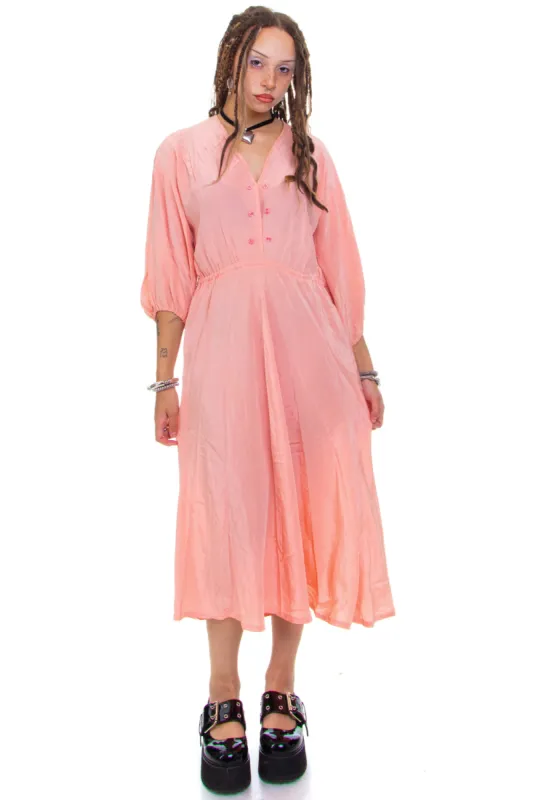 Vintage 70's Pink Silk Button Maxi Dress - S/M sold by Tunnel Vision