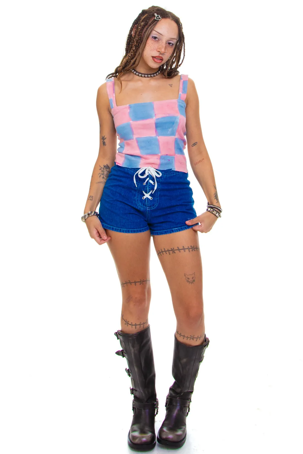 Vintage Y2K Checkered Print Dyed Tank - S sold by Tunnel Vision product image thumbnail 2