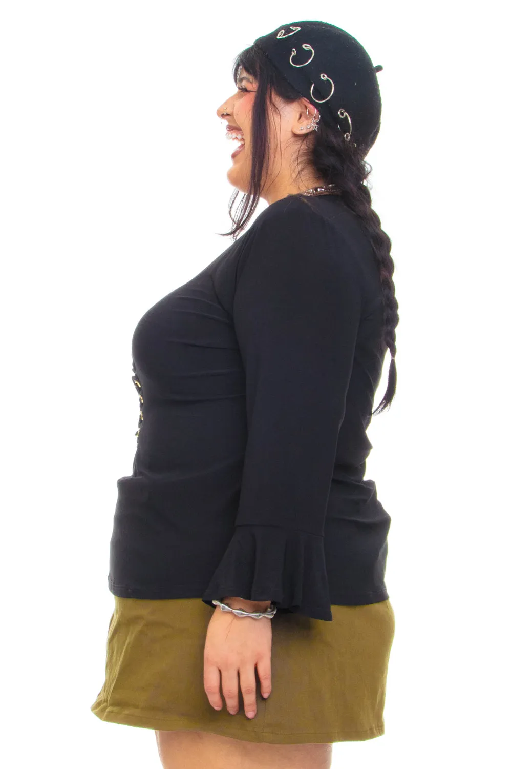 Vintage Y2K Black Lace Up Flutter Top - 2X/3X sold by Tunnel Vision product image thumbnail 4