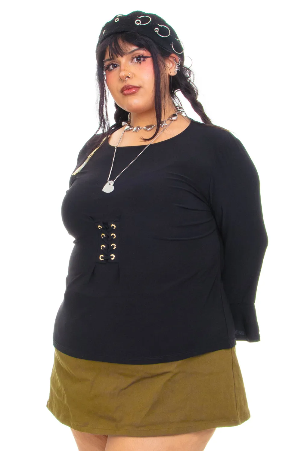 Vintage Y2K Black Lace Up Flutter Top - 2X/3X sold by Tunnel Vision product image thumbnail 3