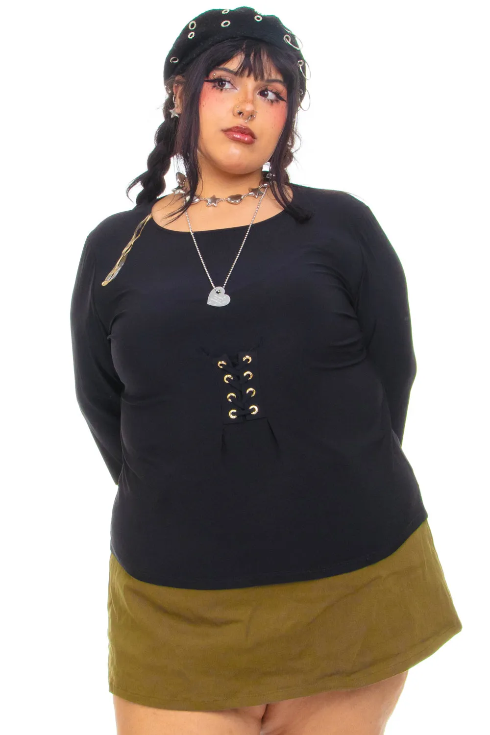 Vintage Y2K Black Lace Up Flutter Top - 2X/3X sold by Tunnel Vision