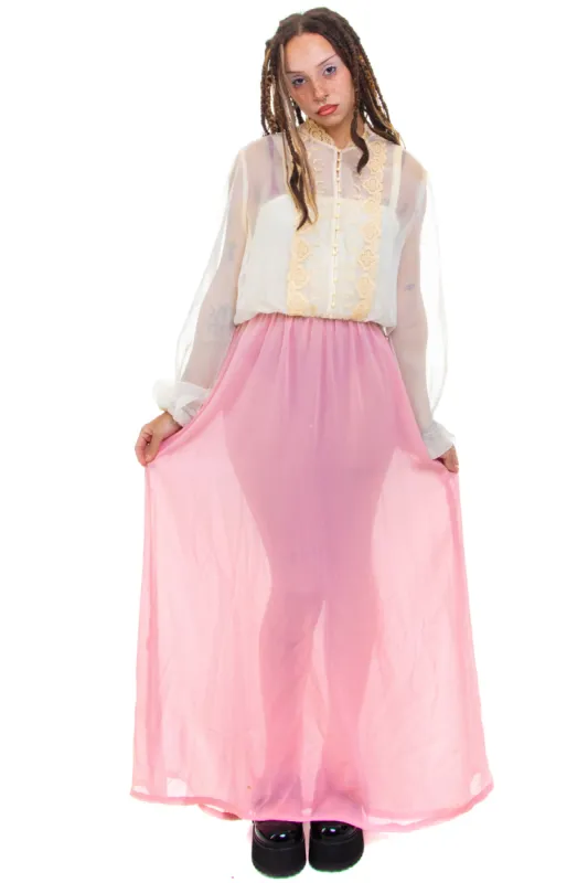 Vintage 70's Union Made Floral Lace Maxi Dress - S/M sold by Tunnel Vision