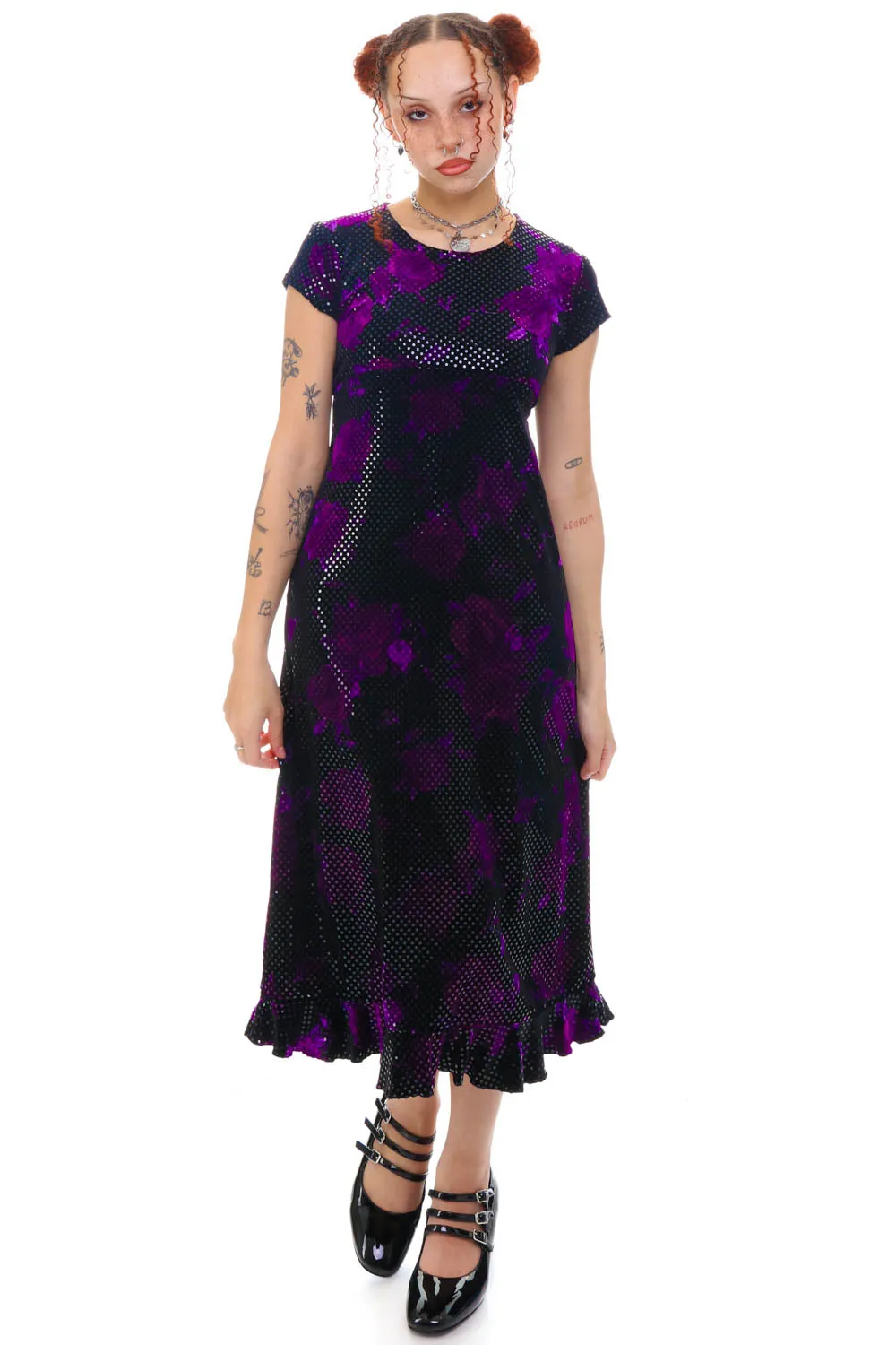 Vintage 90's Purple Rose Velvet Dress - S sold by Tunnel Vision