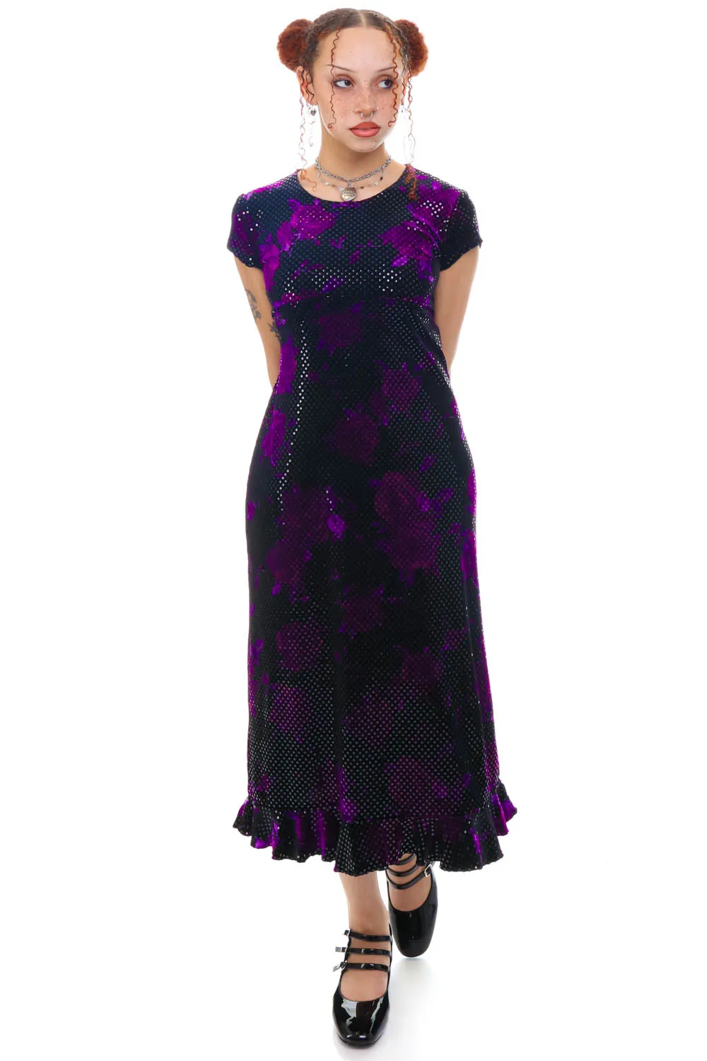 Vintage 90's Purple Rose Velvet Dress - S sold by Tunnel Vision product image thumbnail 2